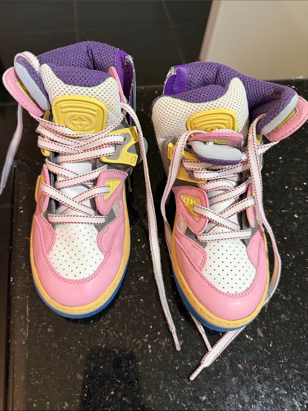 Gucci Kids High-Top Sneakers in Pink, Purple & Yellow